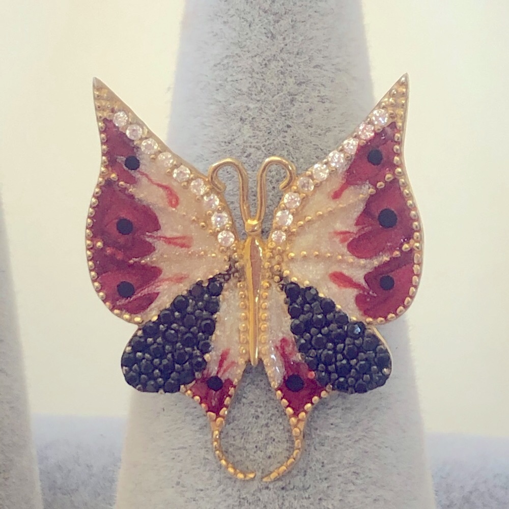 NEW Silver butterfly black stone ring